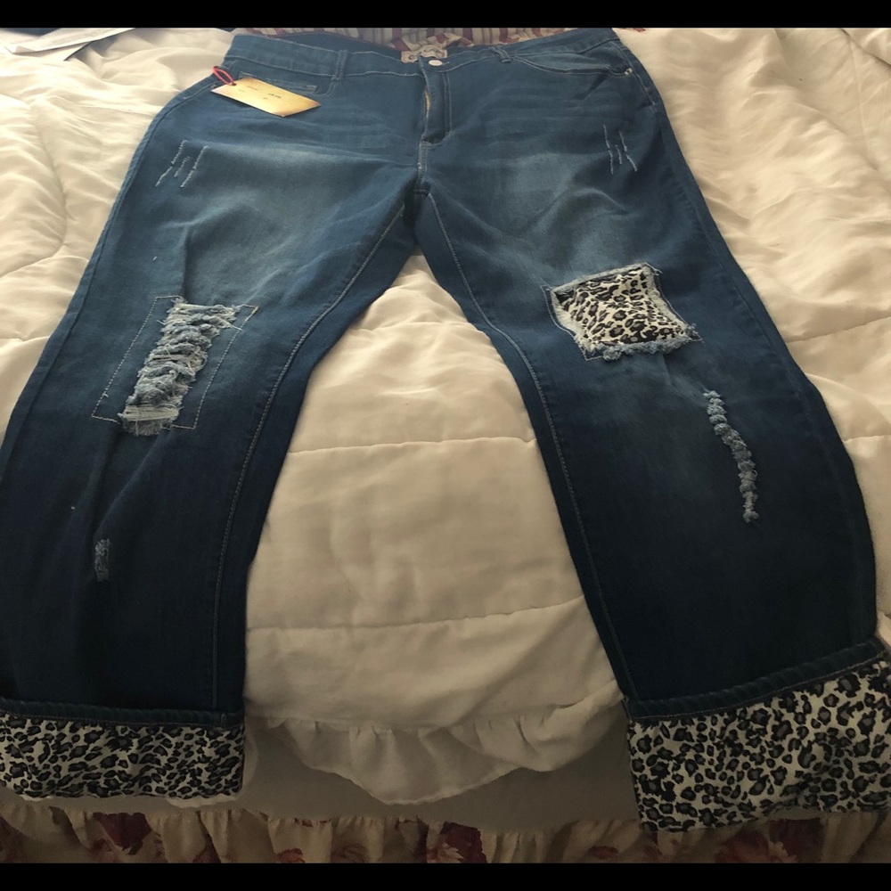 L&B jeans w/leopard accents in the tears on cuffs